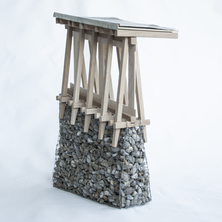 Muntac - model of the construction for the winery ETHZ, Corinna Menn, Bergell, Records of a Territory, productive walls, muntac, stone wall, model of the construction for the winery