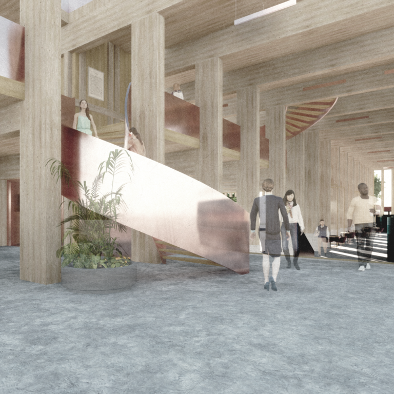 ZHAW, campus états-unis, bachelor thesis, Unicampus, clay, auditorium, visualisation, foyer