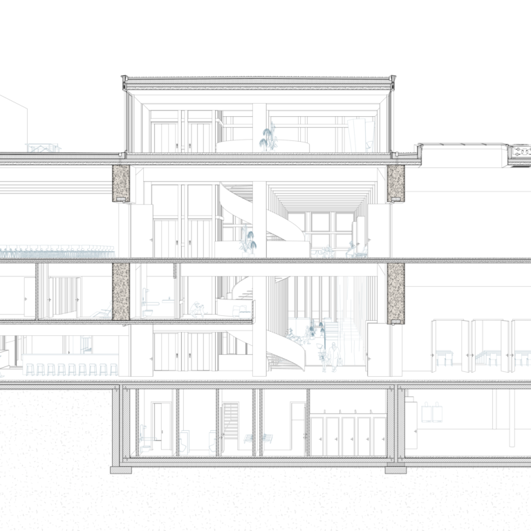 ZHAW, campus états-unis, bachelor thesis, Unicampus, clay, auditorium, perspective section foyer