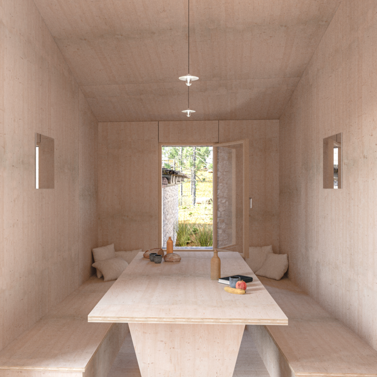 rendering sequence - dining room ETHZ, Angela Deuber, grafting, infinity, Alp d‘Ur, Poschiavo, rendering sequence, dining room