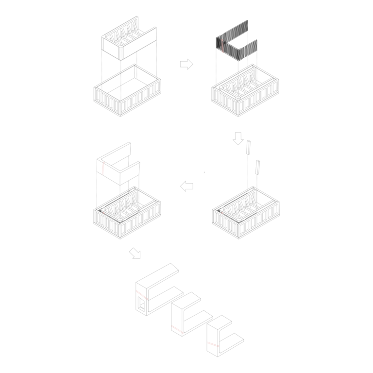 prefabrication of concrete segments for the waiting room belt ETHZ, Roger Tudó, small institutions, administration, Zürich, redefinition, prefabrication of concrete segments for the waiting room belt