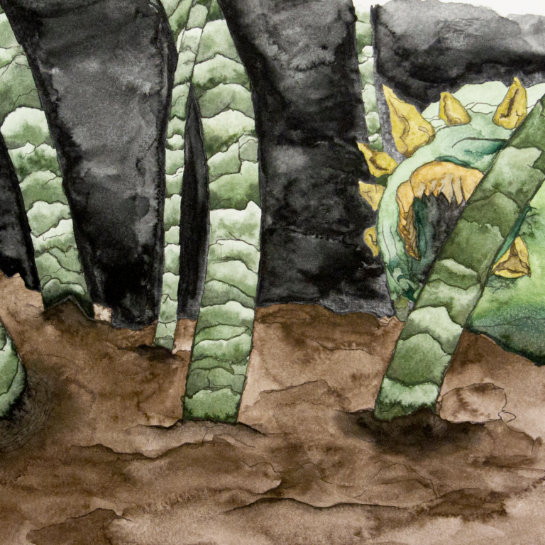 fantasy garden - page from the book ZHAW, Eberhard Tröger, Design and visualisation, Fantasy Gareden, page, watercolour, book